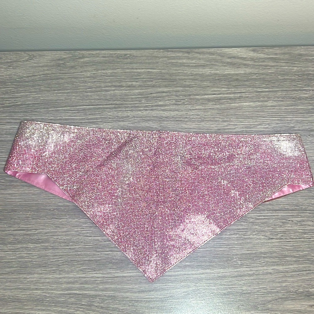 White Fox Pink Sequin Rhinestone Metallic Sparkle Bustier Crop Top XS / Small
